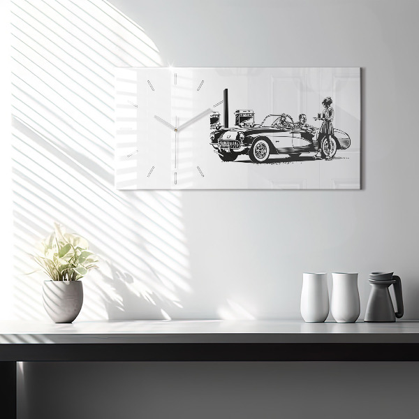 Ceas orizontale de perete din sticlă Ilustrație retro