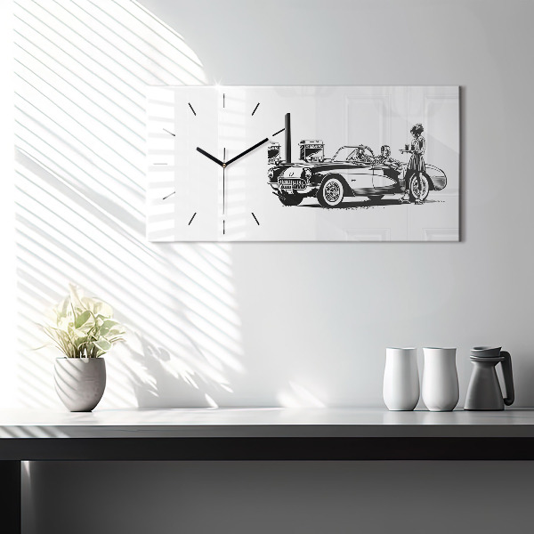 Ceas orizontale de perete din sticlă Ilustrație retro