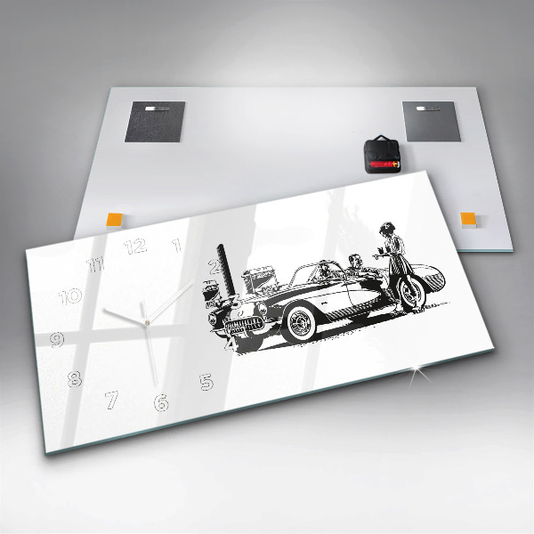 Ceas orizontale de perete din sticlă Ilustrație retro