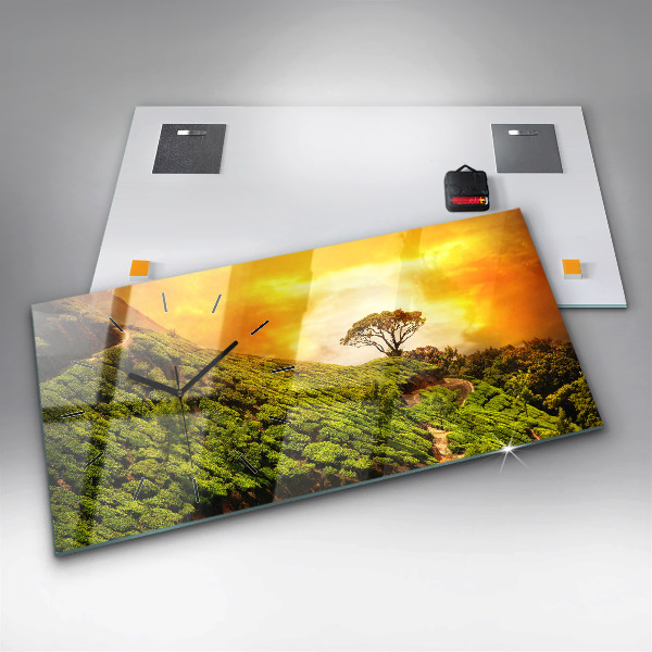 Ceas orizontale de perete din sticlă Dealul de ceai