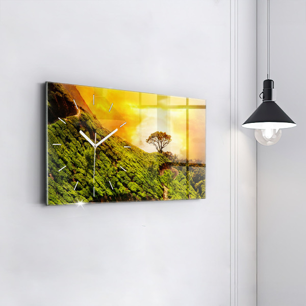 Ceas orizontale de perete din sticlă Dealul de ceai