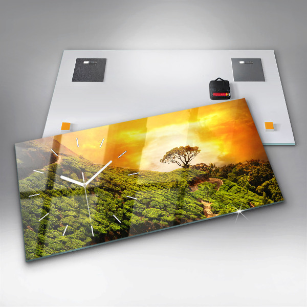 Ceas orizontale de perete din sticlă Dealul de ceai