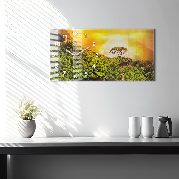 Ceas orizontale de perete din sticlă Dealul de ceai