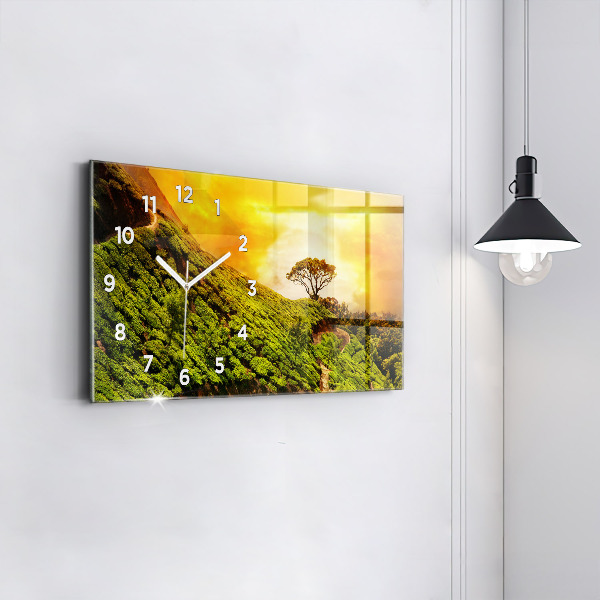 Ceas orizontale de perete din sticlă Dealul de ceai