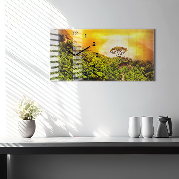 Ceas orizontale de perete din sticlă Dealul de ceai