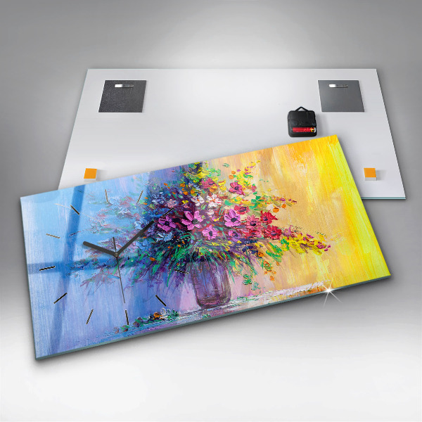 Ceas orizontale de perete din sticlă Flori într-o vază