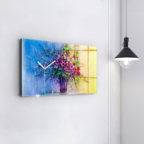 Ceas orizontale de perete din sticlă Flori într-o vază