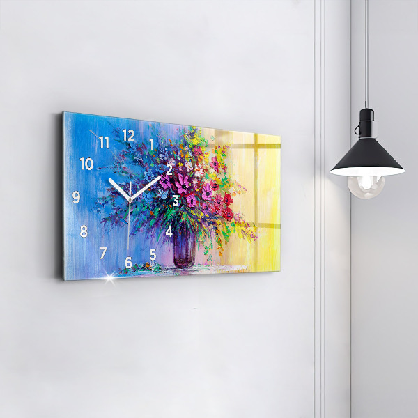 Ceas orizontale de perete din sticlă Flori într-o vază