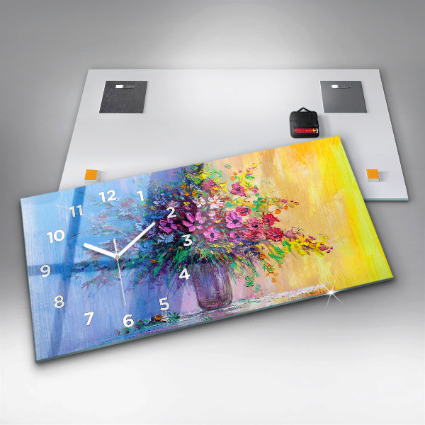 Ceas orizontale de perete din sticlă Flori într-o vază