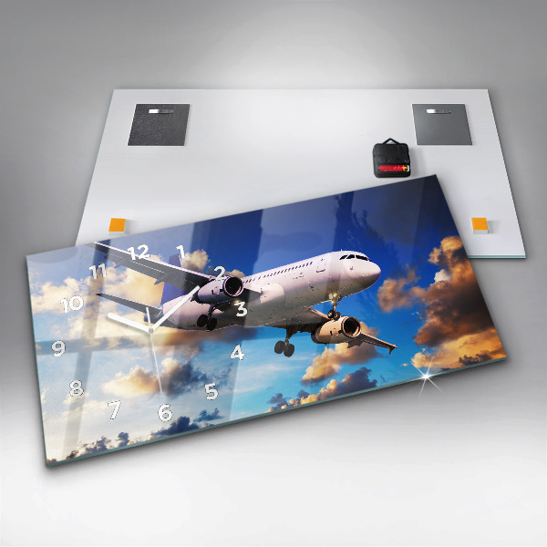 Ceas orizontale de perete din sticlă Cloud Plane