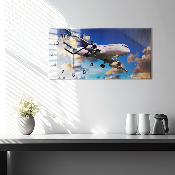 Ceas orizontale de perete din sticlă Cloud Plane