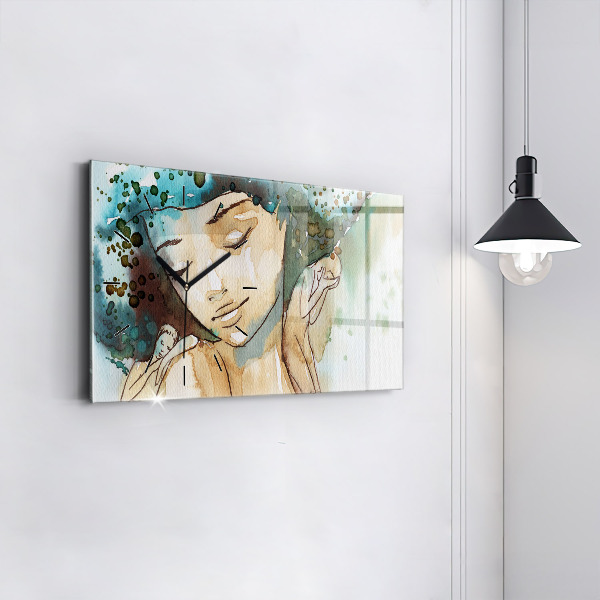Ceas orizontale de perete din sticlă Femeie abstractă