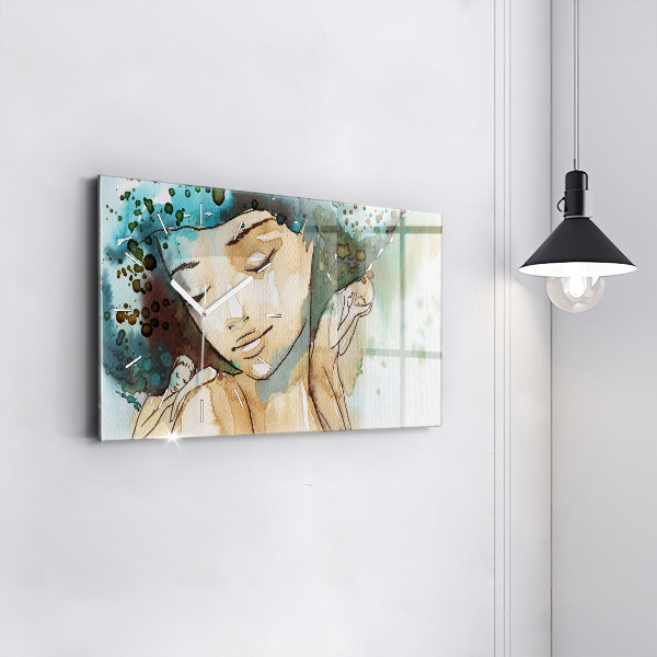 Ceas orizontale de perete din sticlă Femeie abstractă