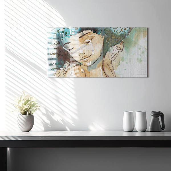 Ceas orizontale de perete din sticlă Femeie abstractă