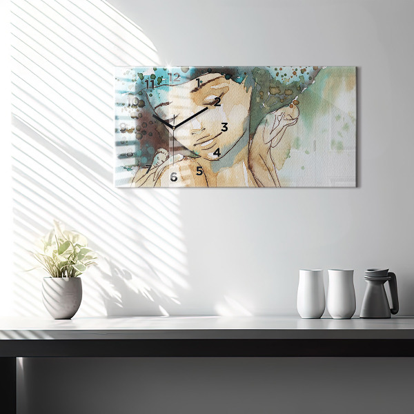 Ceas orizontale de perete din sticlă Femeie abstractă