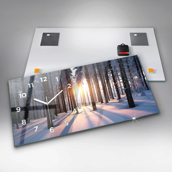 Ceas orizontale de perete din sticlă Apus de soare din pădure