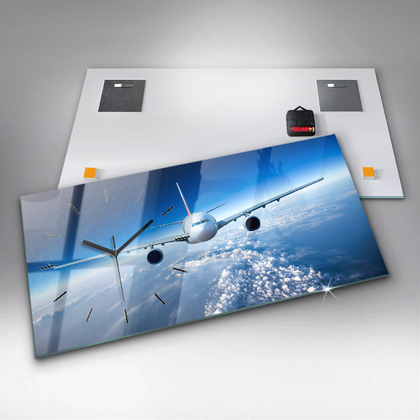 Ceas orizontale de perete din sticlă Cloud Plane