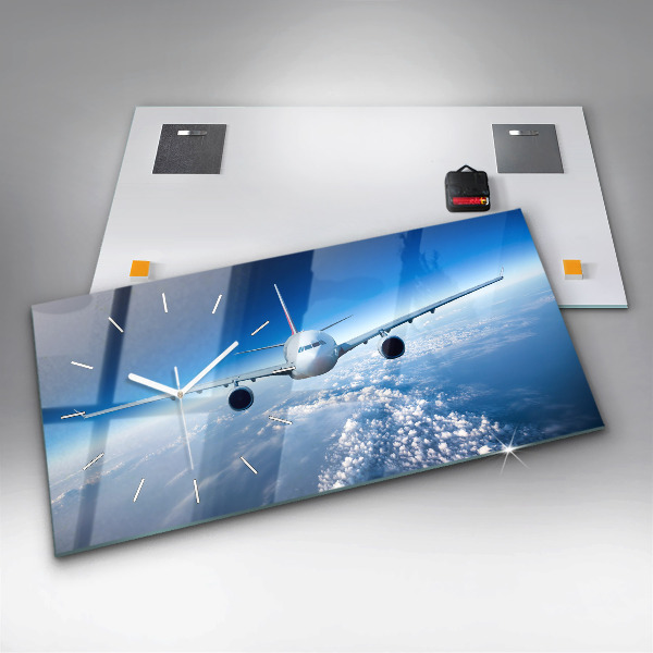 Ceas orizontale de perete din sticlă Cloud Plane