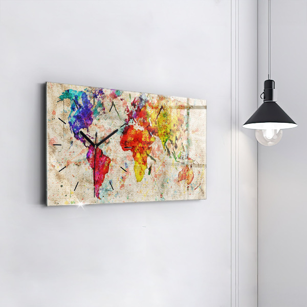 Ceas orizontale de perete din sticlă Harta lumii colorate