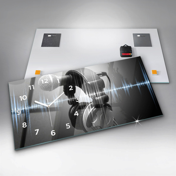 Ceas orizontale de perete din sticlă Microfon și căști