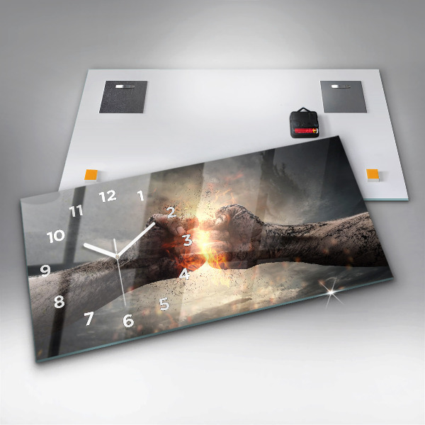 Ceas orizontale de perete din sticlă Pumnii Puterea Puterea