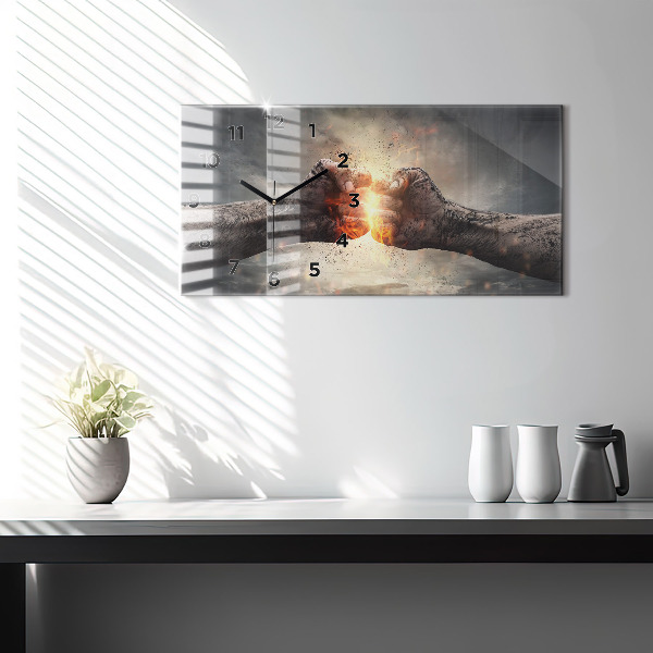 Ceas orizontale de perete din sticlă Pumnii Puterea Puterea