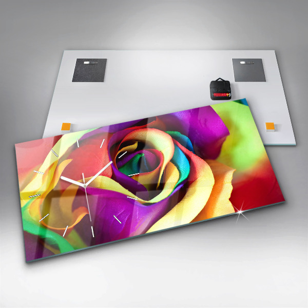 Ceas orizontale de perete din sticlă Trandafir curcubeu