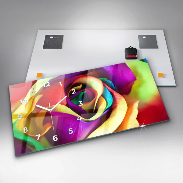 Ceas orizontale de perete din sticlă Trandafir curcubeu