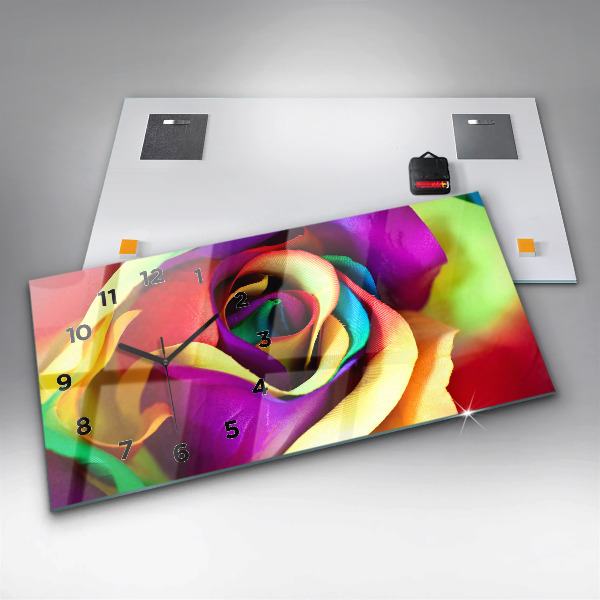 Ceas orizontale de perete din sticlă Trandafir curcubeu