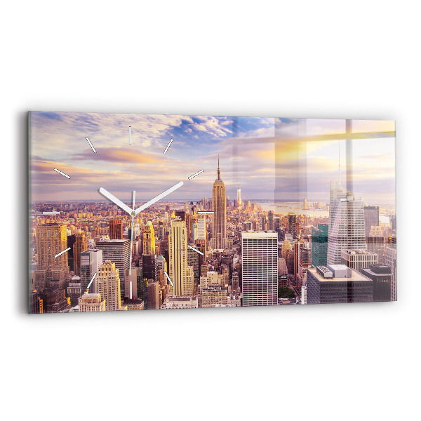 Ceas orizontale de perete din sticlă Apus de soare New York