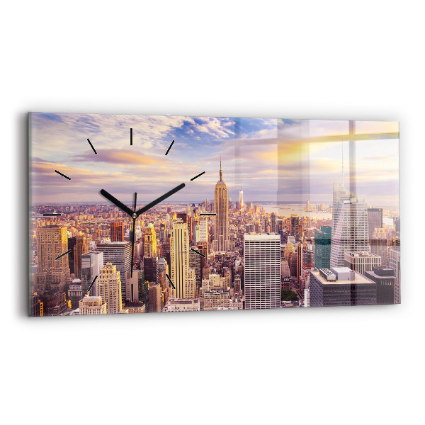 Ceas orizontale de perete din sticlă Apus de soare New York