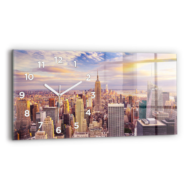 Ceas orizontale de perete din sticlă Apus de soare New York