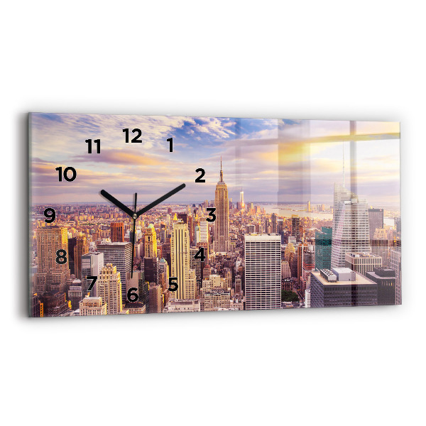 Ceas orizontale de perete din sticlă Apus de soare New York