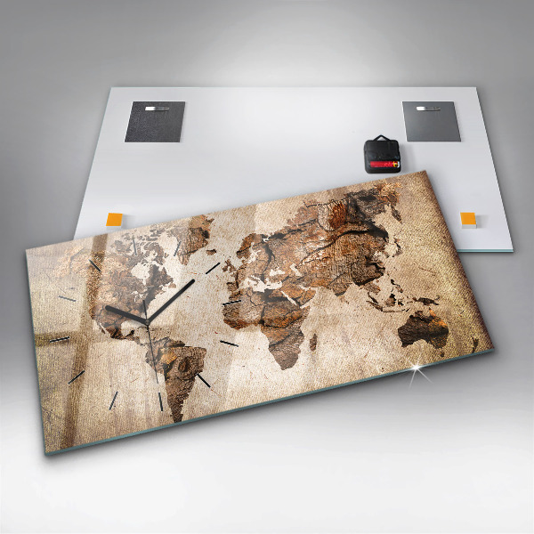 Ceas orizontale de perete din sticlă Harta lumii vintage
