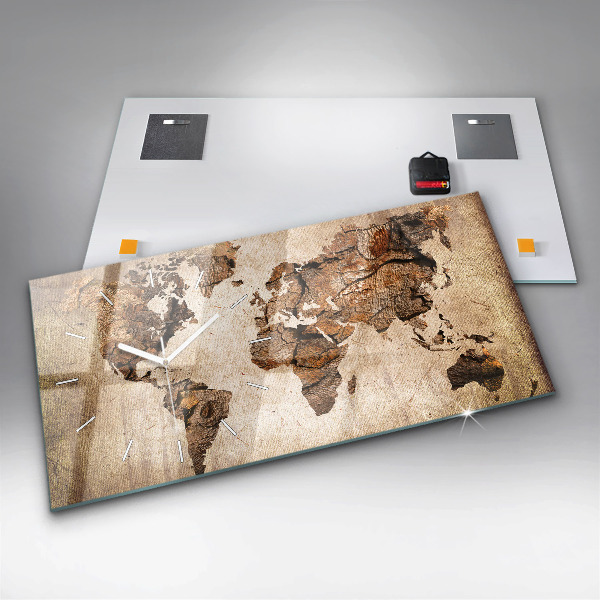 Ceas orizontale de perete din sticlă Harta lumii vintage