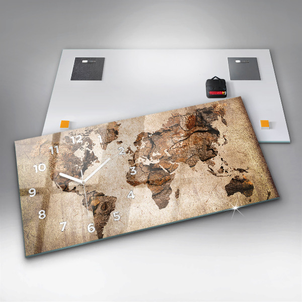 Ceas orizontale de perete din sticlă Harta lumii vintage