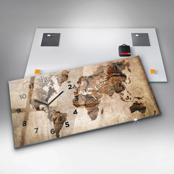 Ceas orizontale de perete din sticlă Harta lumii vintage