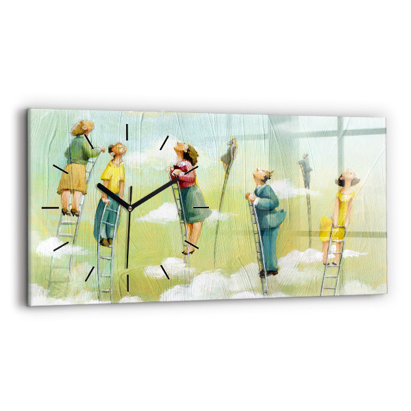 Ceas orizontale de perete din sticlă Oameni pe scară
