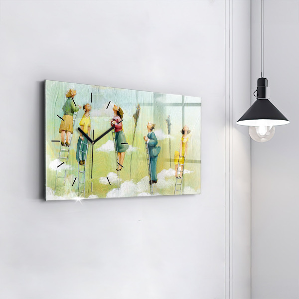 Ceas orizontale de perete din sticlă Oameni pe scară