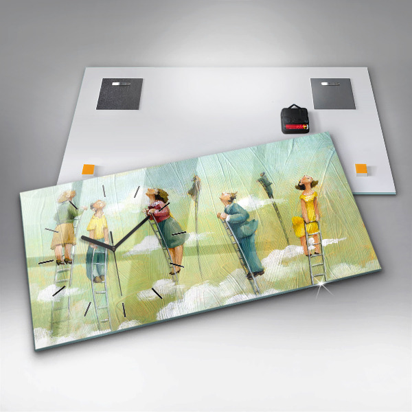 Ceas orizontale de perete din sticlă Oameni pe scară