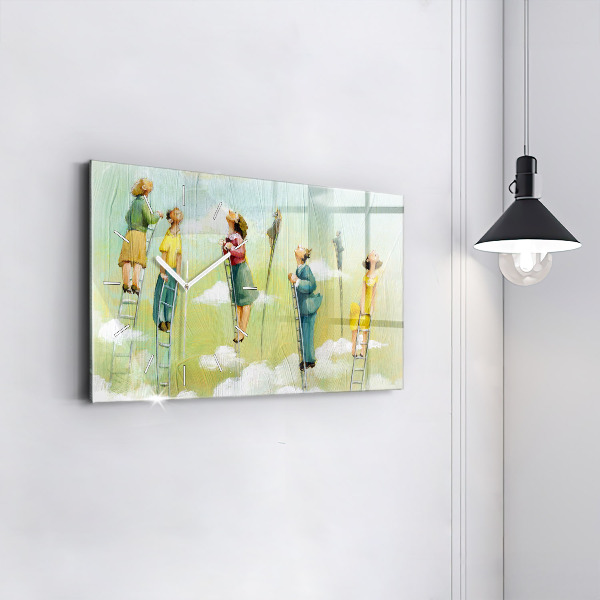 Ceas orizontale de perete din sticlă Oameni pe scară