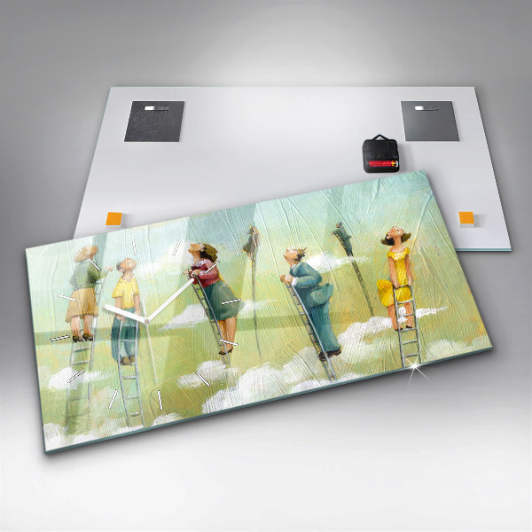 Ceas orizontale de perete din sticlă Oameni pe scară