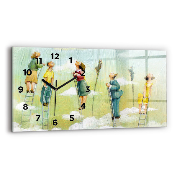 Ceas orizontale de perete din sticlă Oameni pe scară