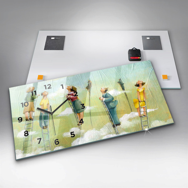 Ceas orizontale de perete din sticlă Oameni pe scară