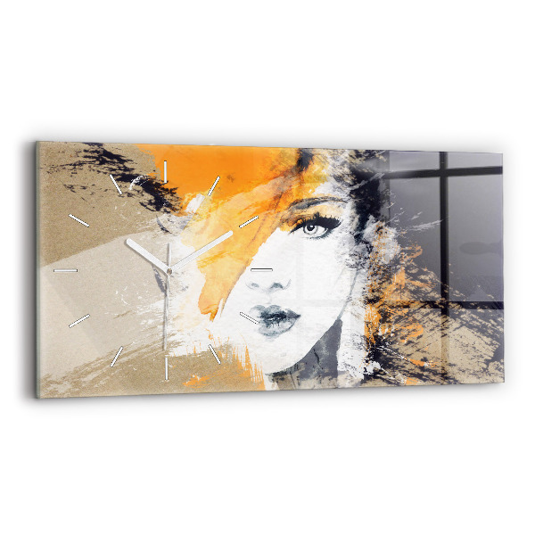 Ceas orizontale de perete din sticlă Portret de femeie abstract