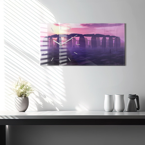 Ceas orizontale de perete din sticlă Apus de soare la Stonehenge