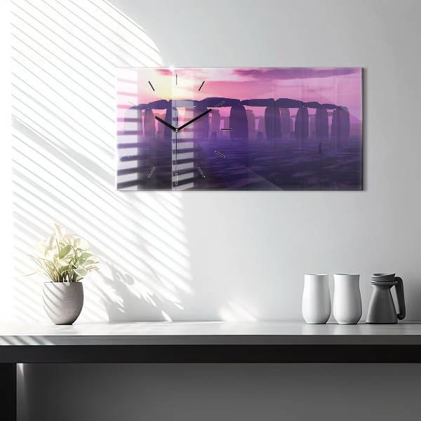 Ceas orizontale de perete din sticlă Apus de soare la Stonehenge