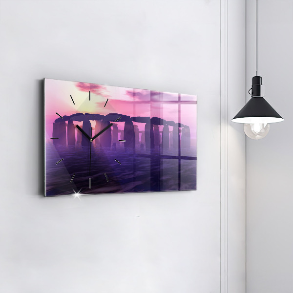 Ceas orizontale de perete din sticlă Apus de soare la Stonehenge