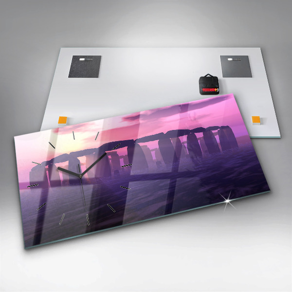 Ceas orizontale de perete din sticlă Apus de soare la Stonehenge