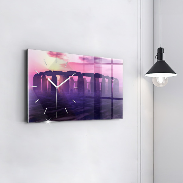 Ceas orizontale de perete din sticlă Apus de soare la Stonehenge
